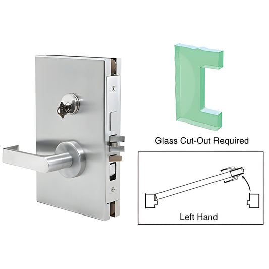 CRL DL610LESC satin anodized 6x10 center lock with deadlatch for 1/2 in tempered glass, left-hand lever