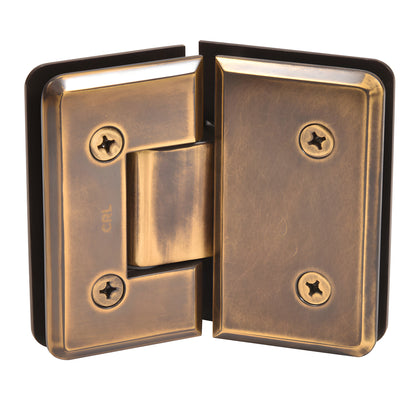 Cologne 135 glass-to-glass shower hinge in vintage brass, beveled solid brass finish - SKU C0L045VBR