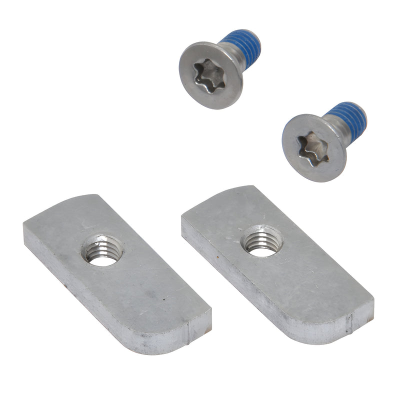 Pair of Fallbrook hammer head nuts and two blue-threaded screws for 1/2" (12mm) glass. SKU FHHN12