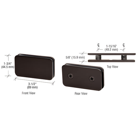 Oil rubbed bronze 180 degree double-stud solid brass glass clamp (GCB1840RB) for 5/16-1/2" tempered glass, front/rear/top vie