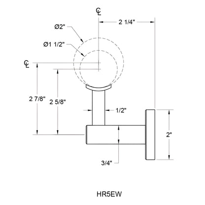 HR5EWBS brushed stainless steel wall-mounted handrail bracket, square modern design, fits 1.5-2 in (38-50.8 mm) round rail