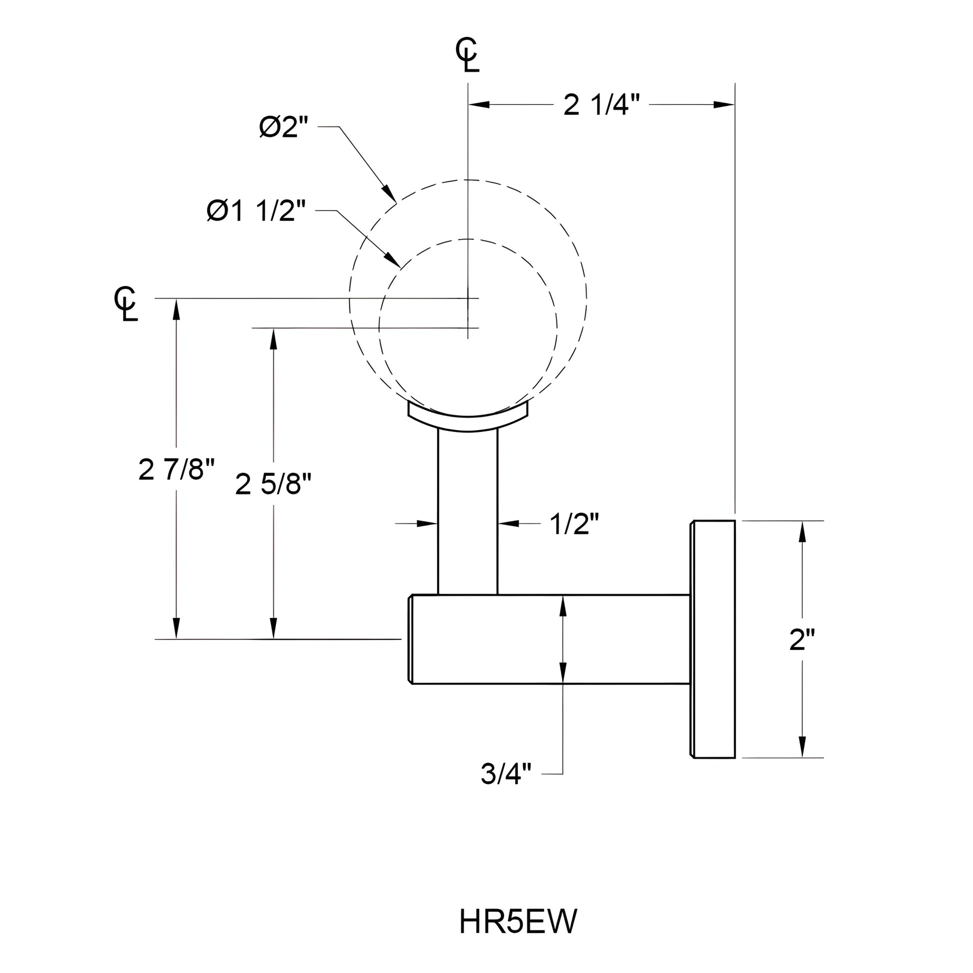 Matte black aluminum wall handrail bracket for 11 2-2 tubing, Shore Series (SKU HR5EWMBL)
