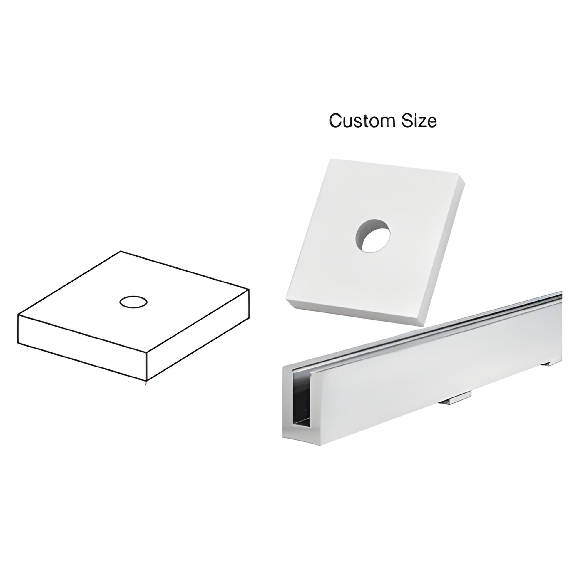 Aluminum square drain block spacer with center hole for base shoe drainage (SKU BSDBC)