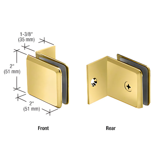 BGC037ULBR solid unlacquered brass beveled clamp with small 90 leg for 3/8-1/2" (10-12 mm) tempered glass panels
