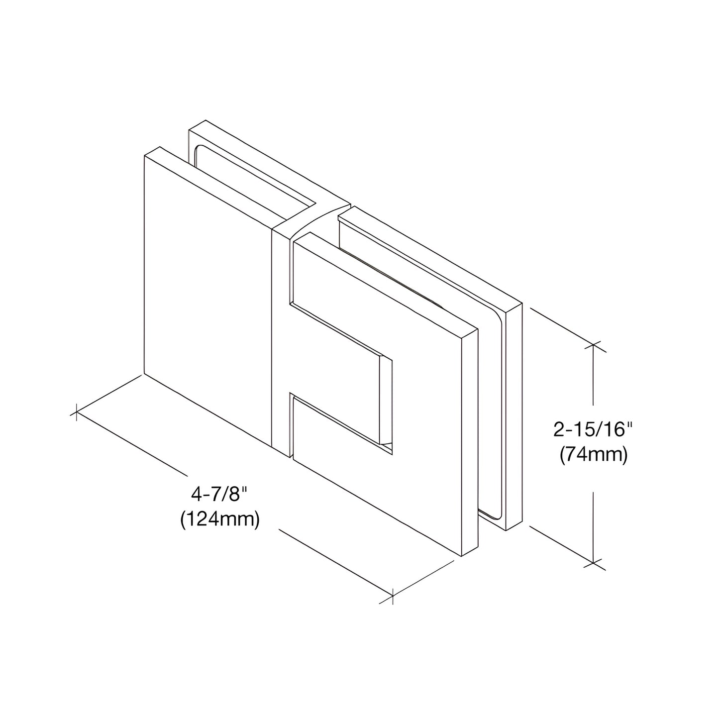 Bellagio concealed square shower door hinge in brushed bronze for 8-10mm glass, supports up to 39" door (SKU BEL380BBRZ)