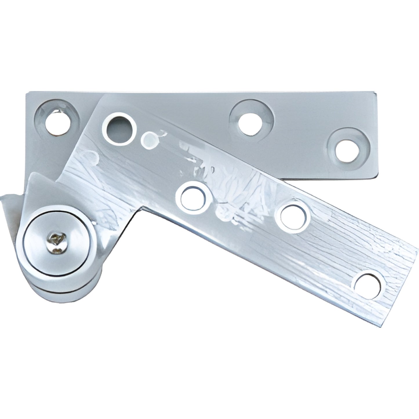 Satin chrome full mortise non handed offset pivot CRL9075SC, mounting plates with multiple screw holes and pivot pin.