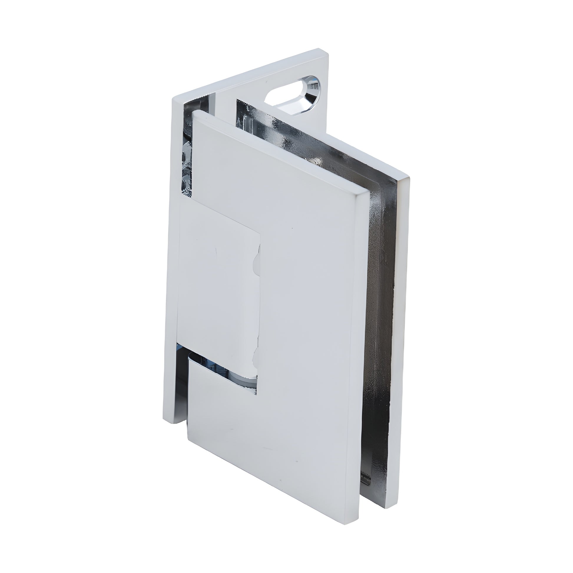 Polished chrome solid-brass Melbourne wall-mount glass door hinge, self-centering (SKU MEL024CH)