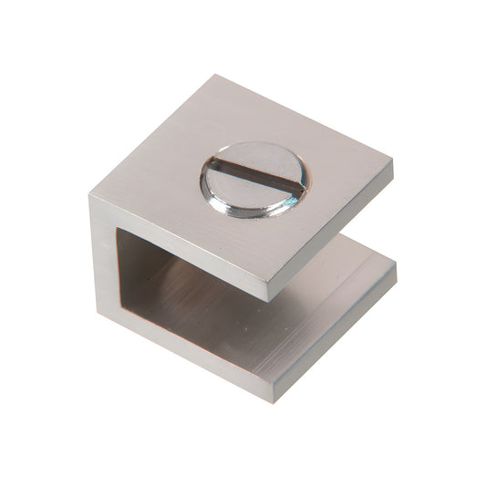 Brushed nickel brass set-screw glass clamp (no-drill) for 5-6mm glass, 10-pack, SKU EH23