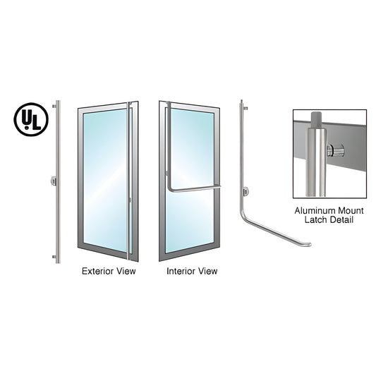 DB100F4AKPS polished stainless tubular deadbolt access handle for 1/2"/3/4" glass doors, exterior/interior views.