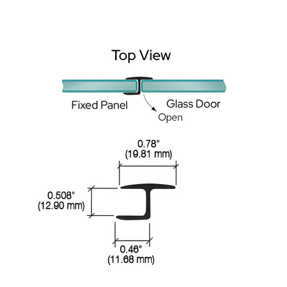Black Y jamb seal (SKU PCC12BL) for 180 glass-to-glass shower doors, soft leg, 1/2" (12mm) glazing, 95" long