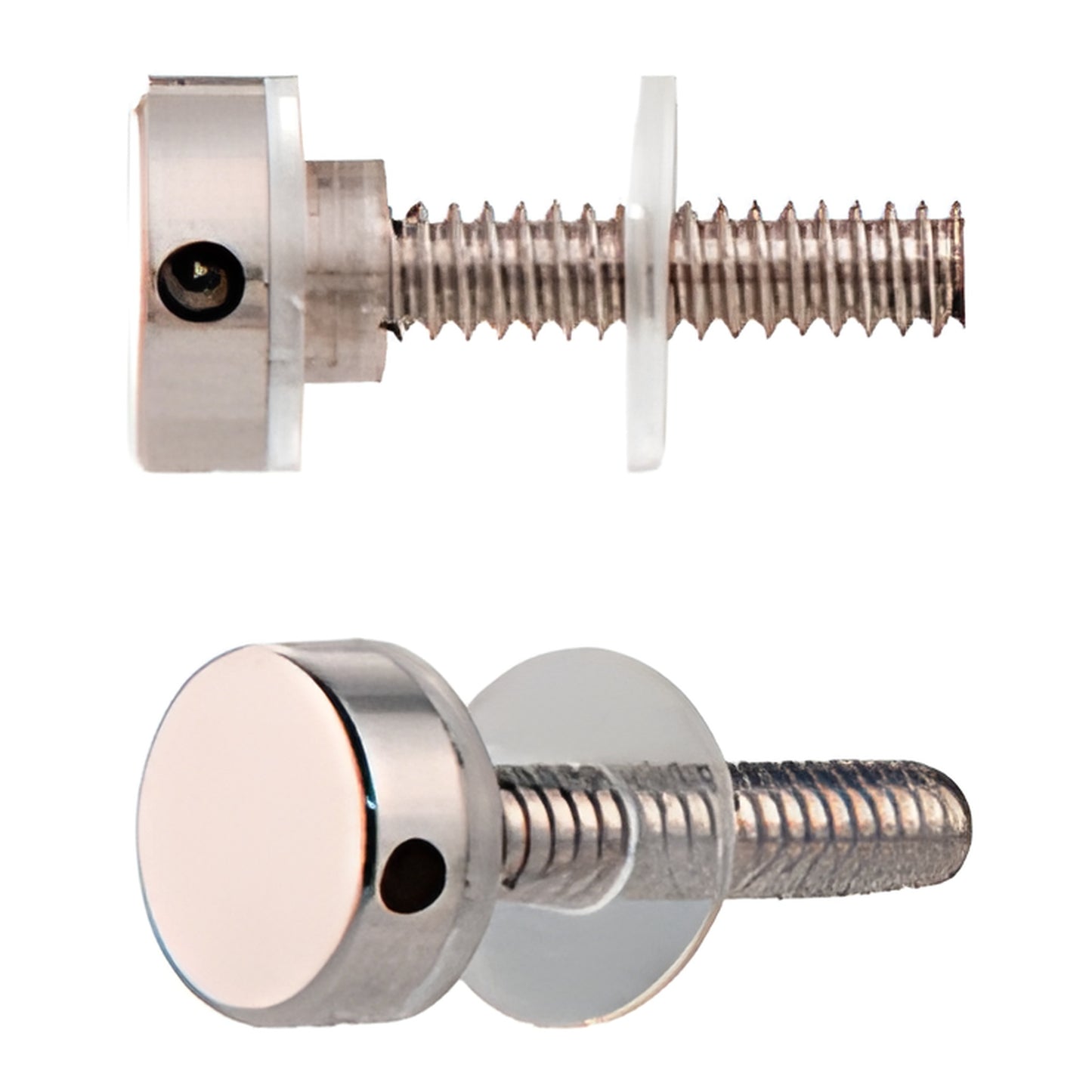 CAP12PS polished 1/2" 316 stainless standoff cap with 10-24 threaded 1-1/2" stud and mounting washers