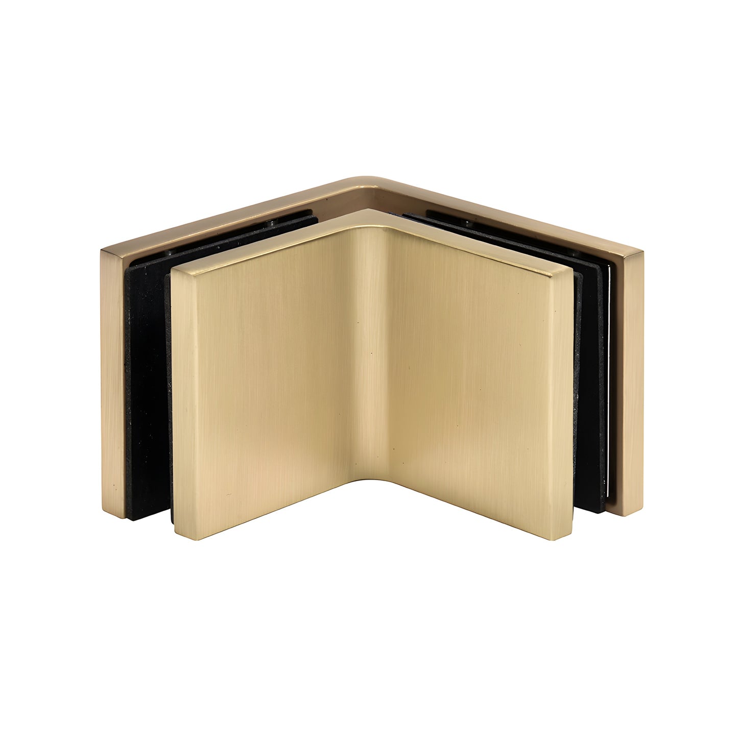 CCS90BBRZ brushed bronze 90 solid brass glass clamp for 3/8-1/2" frameless shower panels, snap-on cover, concealed hardware