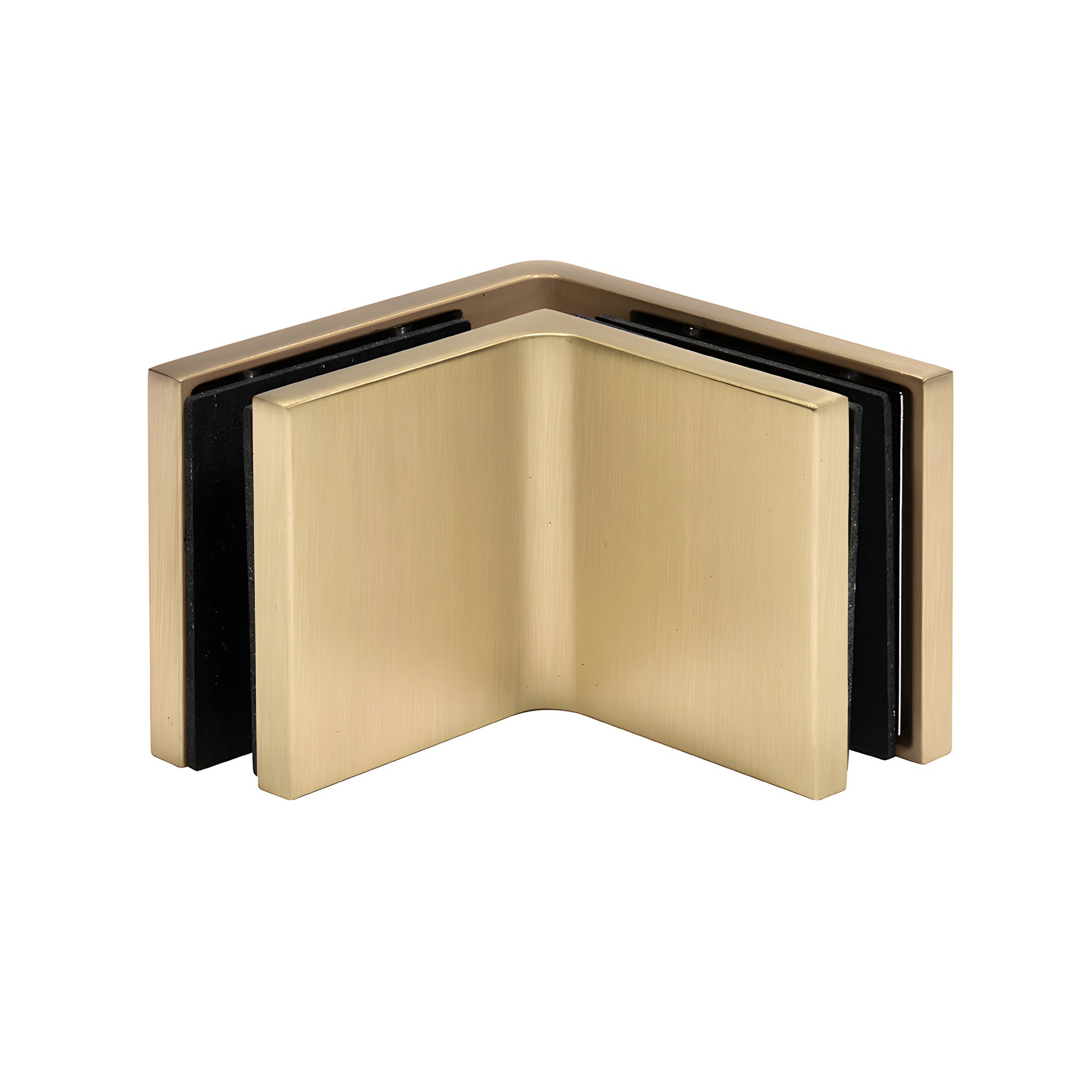 CCS90BBRZ brushed bronze 90 solid brass glass clamp for 3/8-1/2" frameless shower panels, snap-on cover, concealed hardware