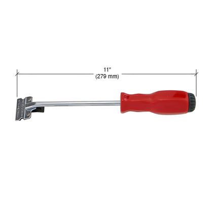 CRL Heavy Duty Razor Scraper L52000 - 11in red handle, long metal shaft and included metal and plastic single-edge blades.