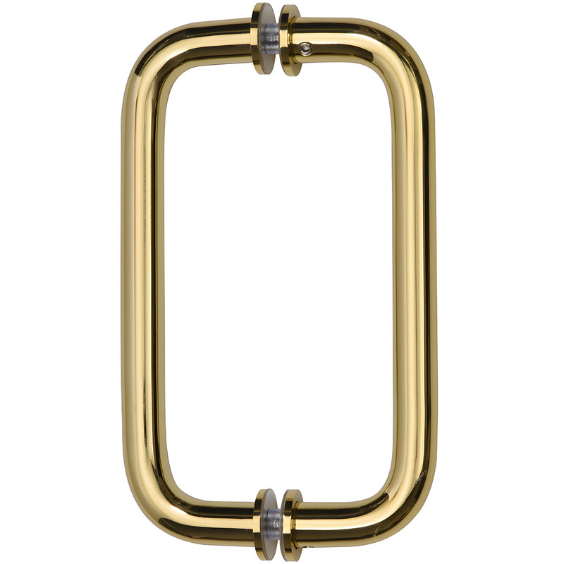 Polished brass solid 3/4" rectangular back-to-back pull handle for glass doors, fits 6-12mm glass (SKU SPH8BR)