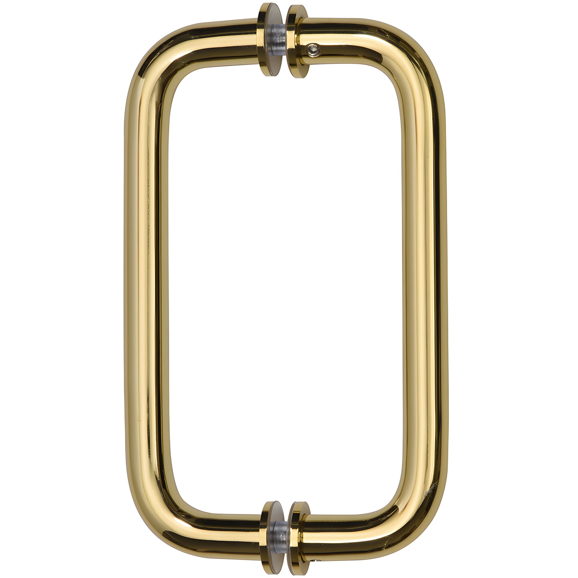 BM8X8ULBR unlacquered brass back-to-back tubular glass pull, 8in C-to-C, 3/4in (19mm) diameter