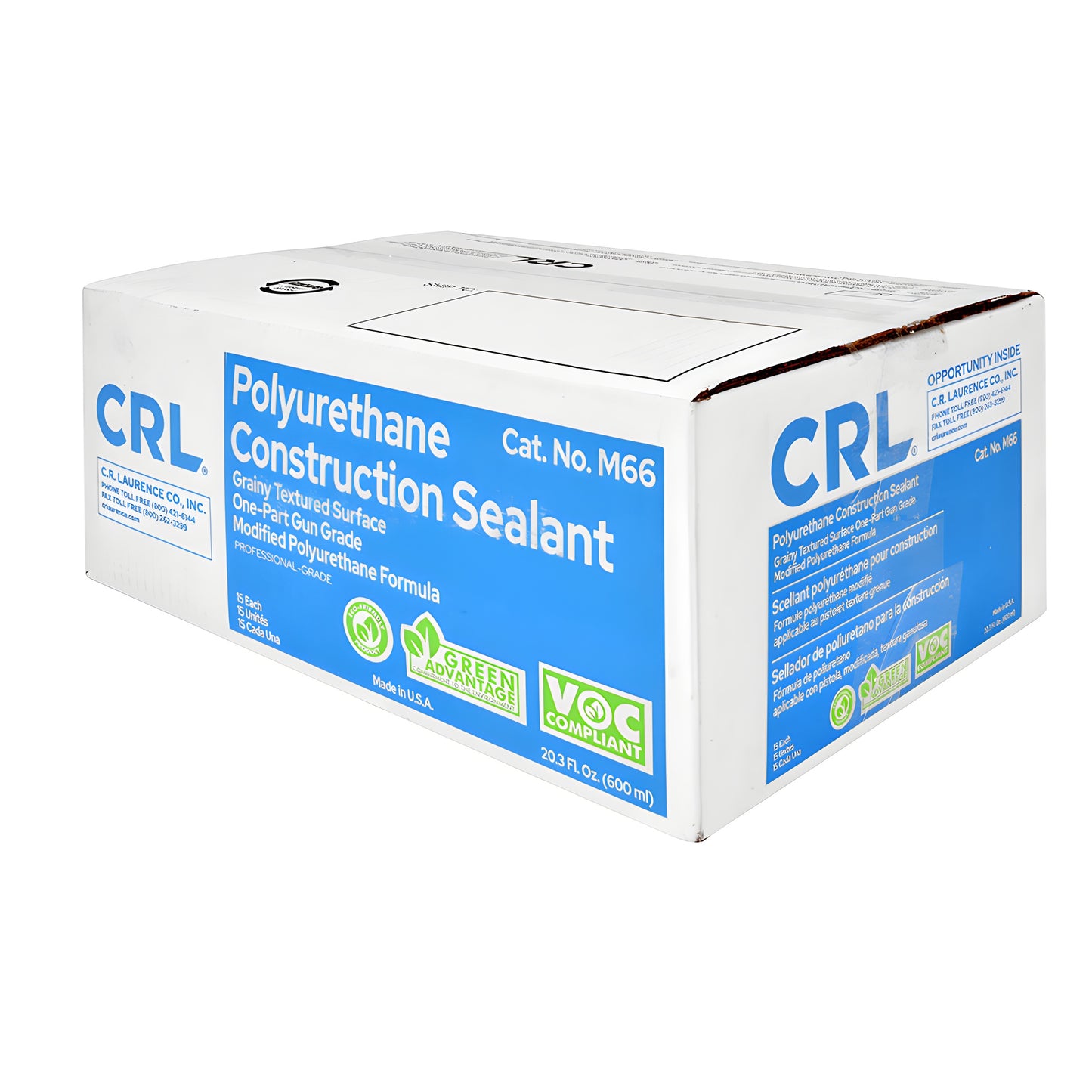 CRL M66 gray polyurethane construction sealant sausage pack (SKU: M66SGRY) - VOC compliant, primerless adhesion