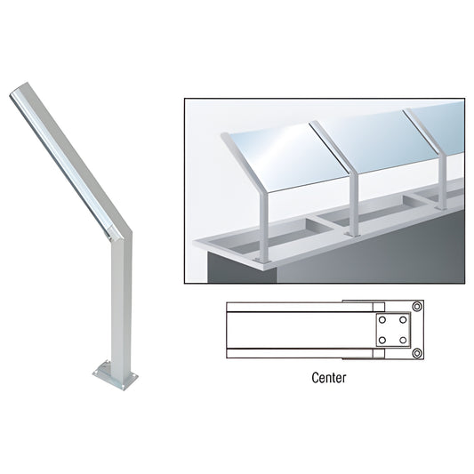 D999AC counter-mounted aluminum sneeze guard post, satin anodized, 45 degree slant, center post for 1/4" glass, 14 in high