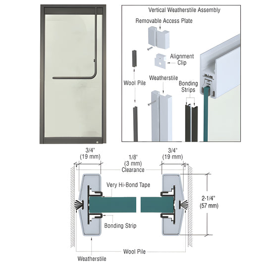 CRL Vertical Weatherstile Kit W34DUS - black bronze anodized vertical seal for 3/4" (19mm) tempered glass doors