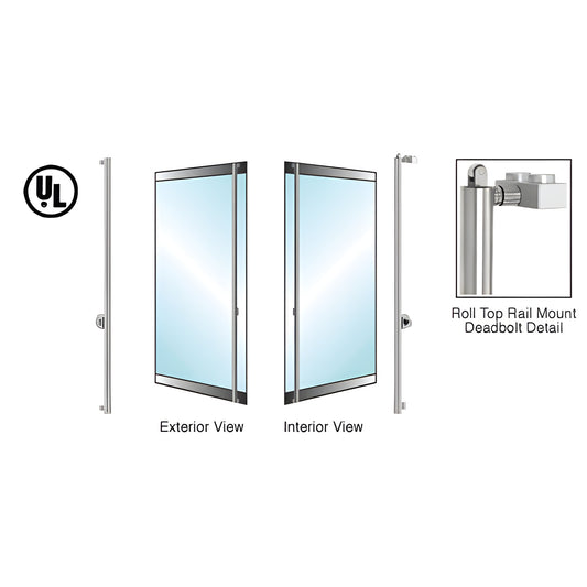 DBR130F4L1BS brushed stainless deadbolt rail-mount handle for 1/2" tempered glass doors, low-profile, left-hand reverse