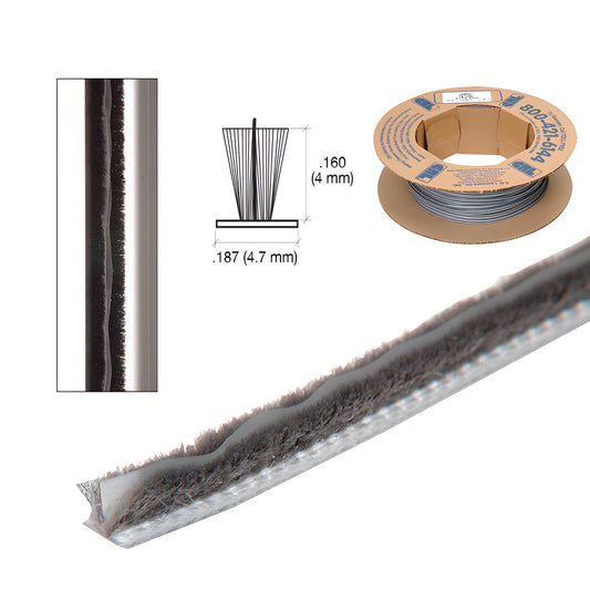 Gray finned weatherstrip roll with center fin, 0.187 backing and 0.160 pile - SKU FS77163M