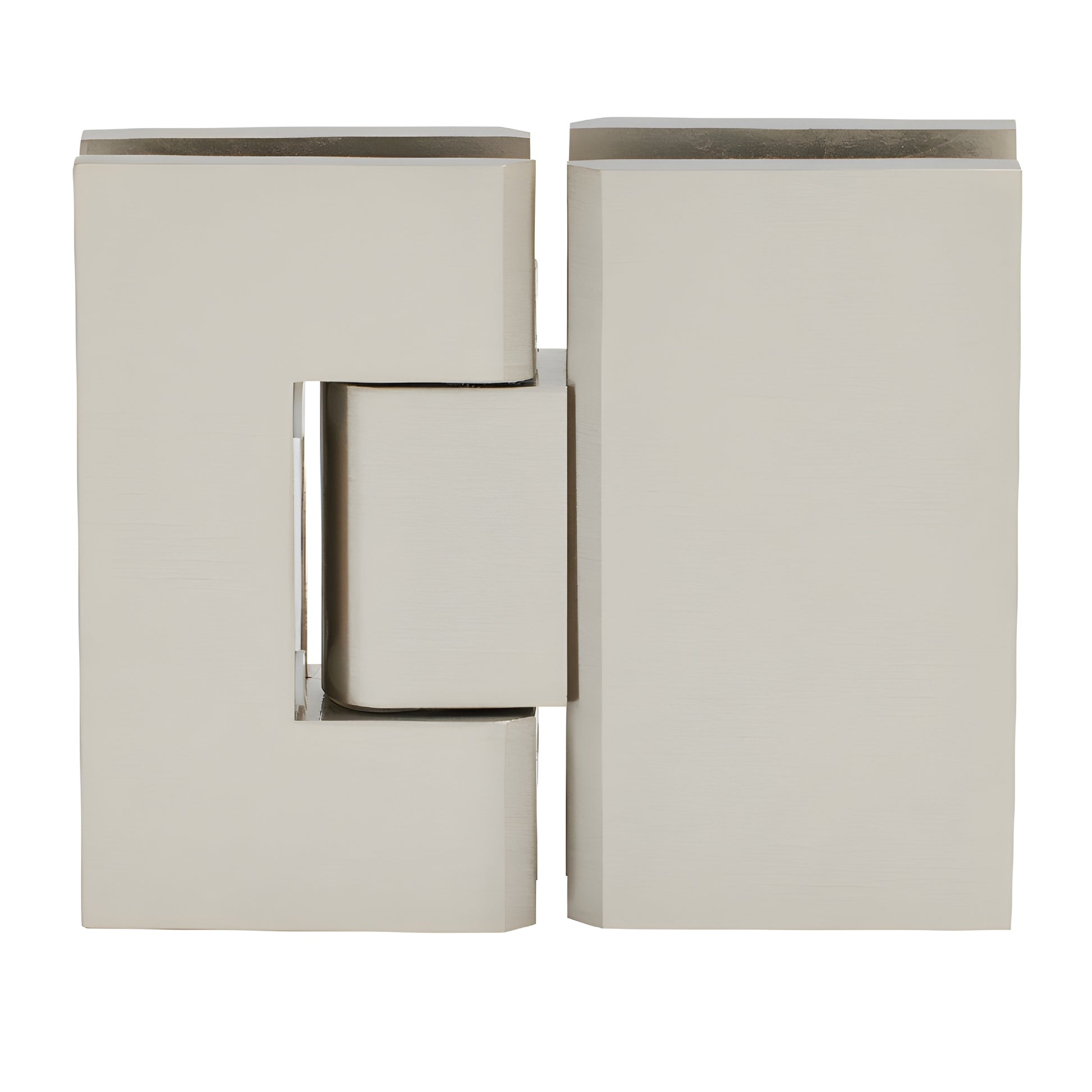 V1E780BN brushed nickel Vienna positive-close glass-to-glass shower hinge, square brass.