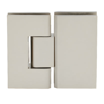 V1E780BN brushed nickel Vienna positive-close glass-to-glass shower hinge, square brass.