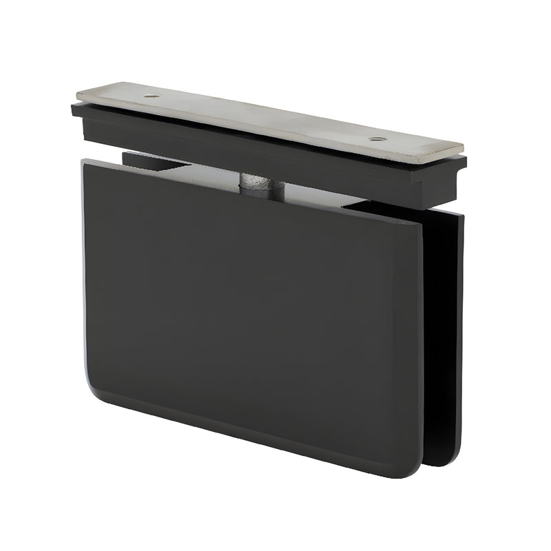 PPH06MBL matte black brass top-mount pivot hinge for 8-10mm glass shower door, beveled design.