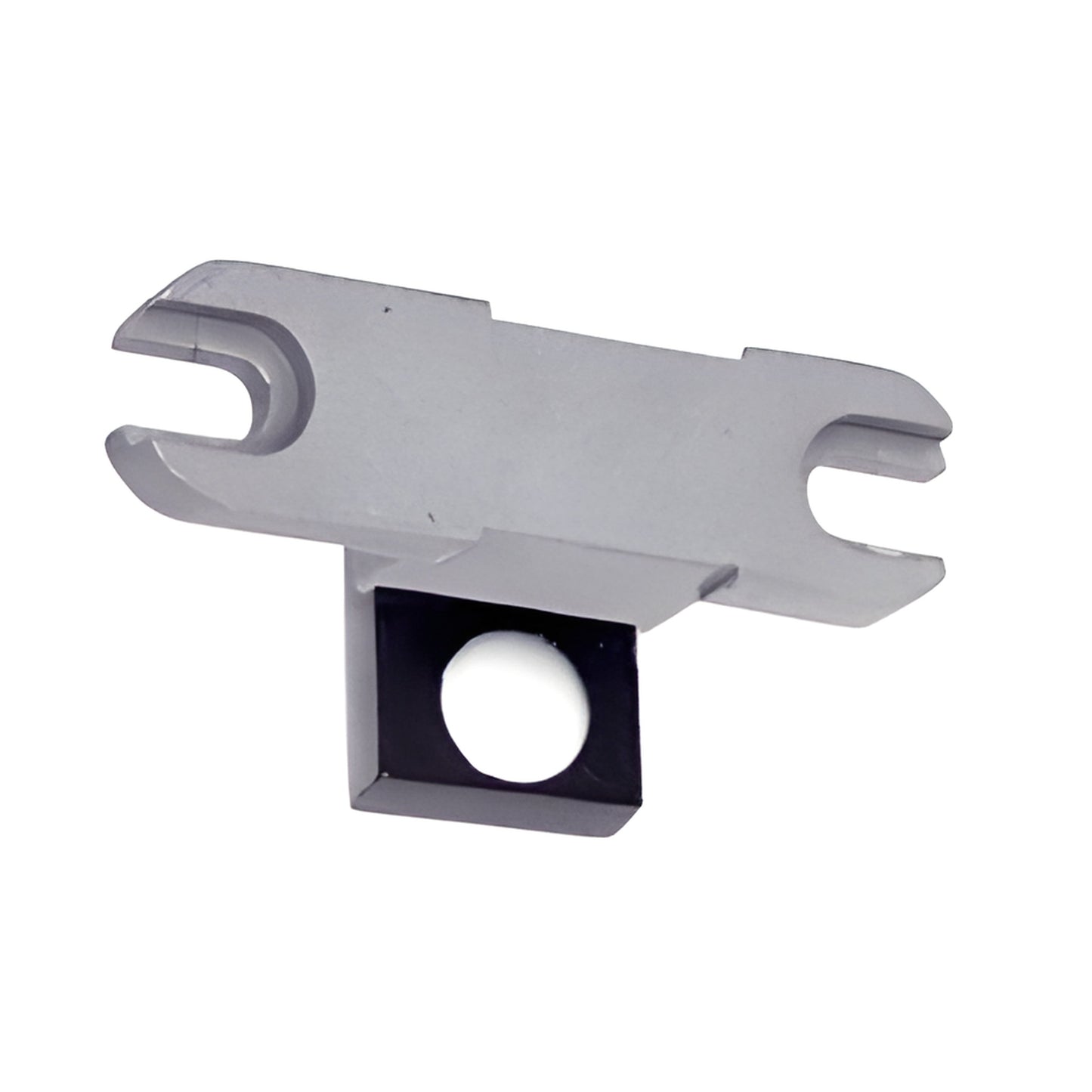 Transom patch door stop insert with black rubber bumper, silver metal finish - SKU 1NT306