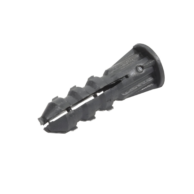 Gray plastic screw anchor P1339C, ribbed masonry/drywall anchor with shoulder, fits #4-#10 screws.