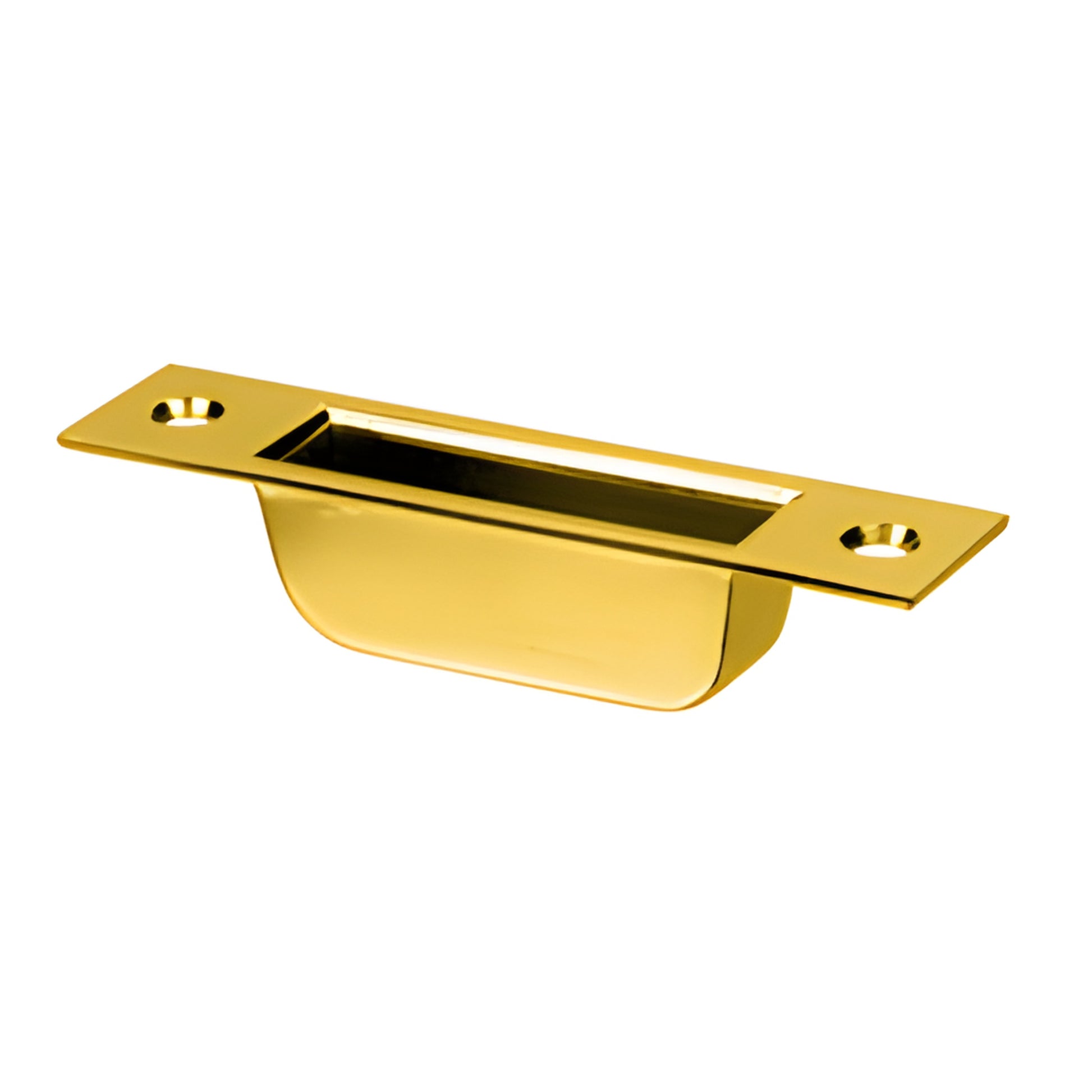 Polished brass Easy Clean bottom keeper (SKU EUR208BR) for EUR205 patch lock - recessed strike plate with mounting holes