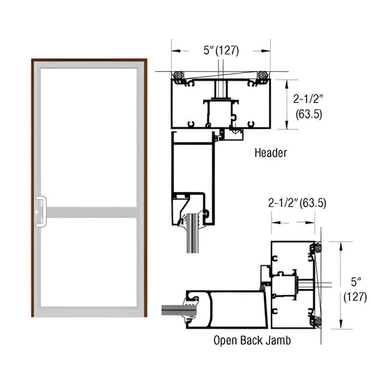 Custom double up/over hurricane impact door frame, black bronze anodized, CVR panic strike prep, air threshold