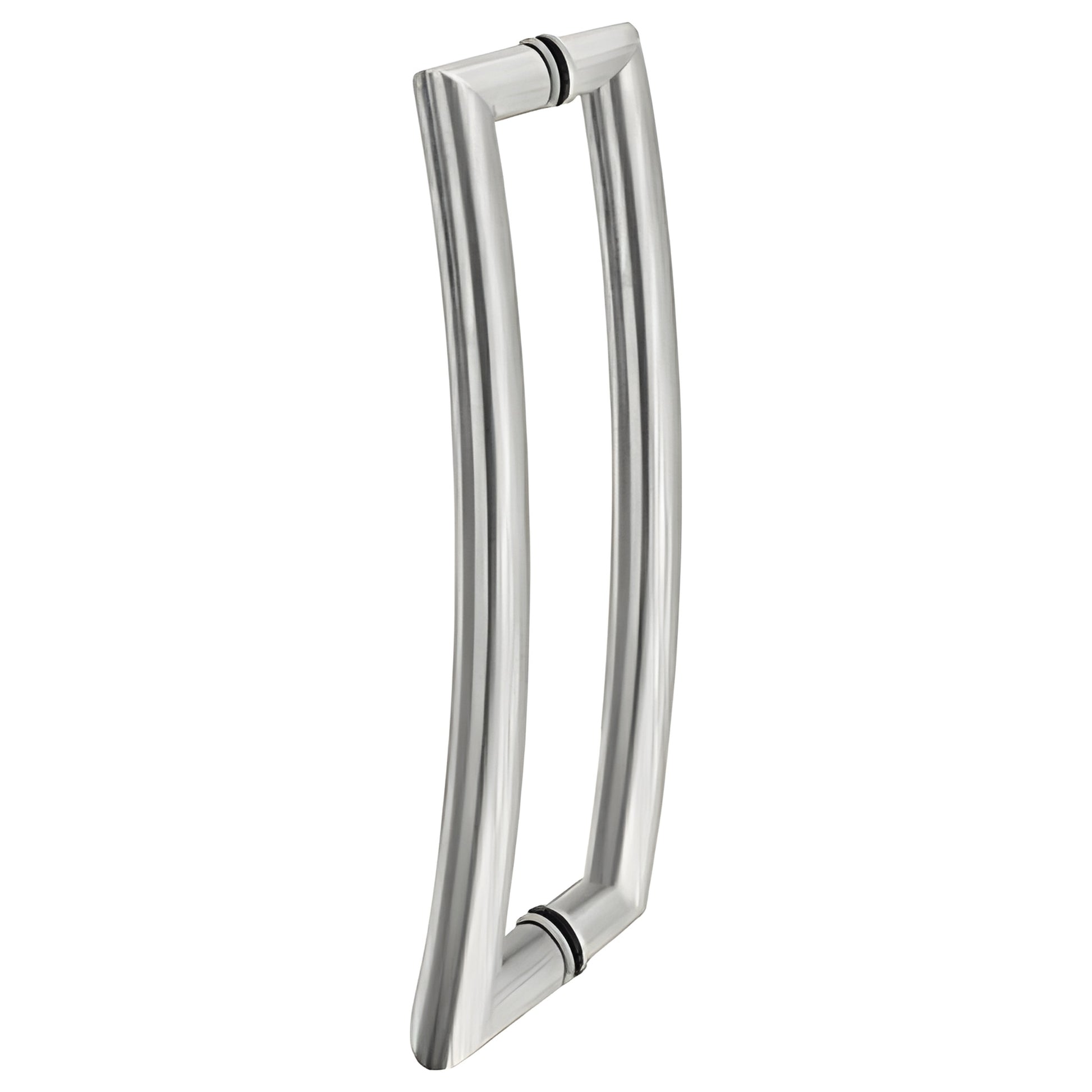 RC24X24BS curved brushed stainless steel back-to-back tubular glass door pull, 24 C-C, fits 3/8-3/4 glass