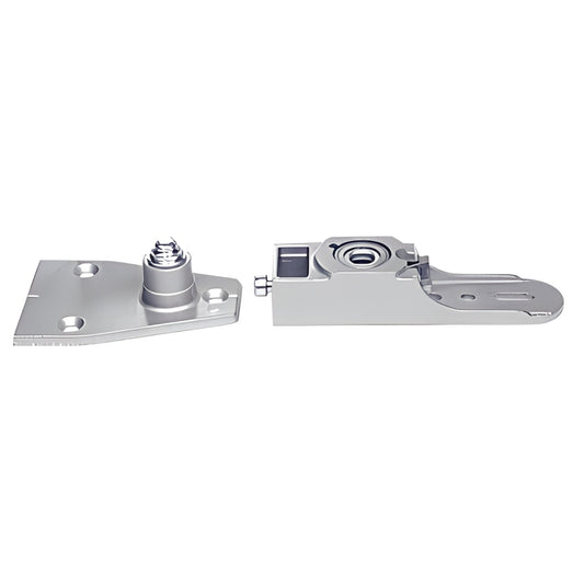 CRL8010G adjustable silver floor-mounted side-load bottom pivot set for 1-1/2" glass doors, includes pivot plate and housing