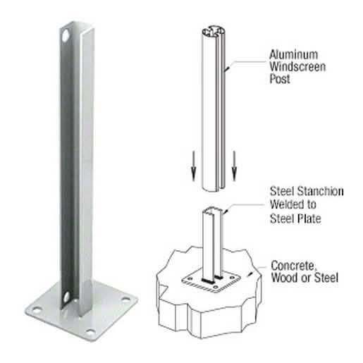 Metallic Silver Steel Stanchion for 135° Rectangular Center Posts by CRL - Durable Support