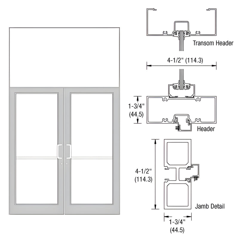 FD32211 clear anodized transom frame for 72 x 84 offset pivot double door; 4.5 in header, 1.75 in jamb.