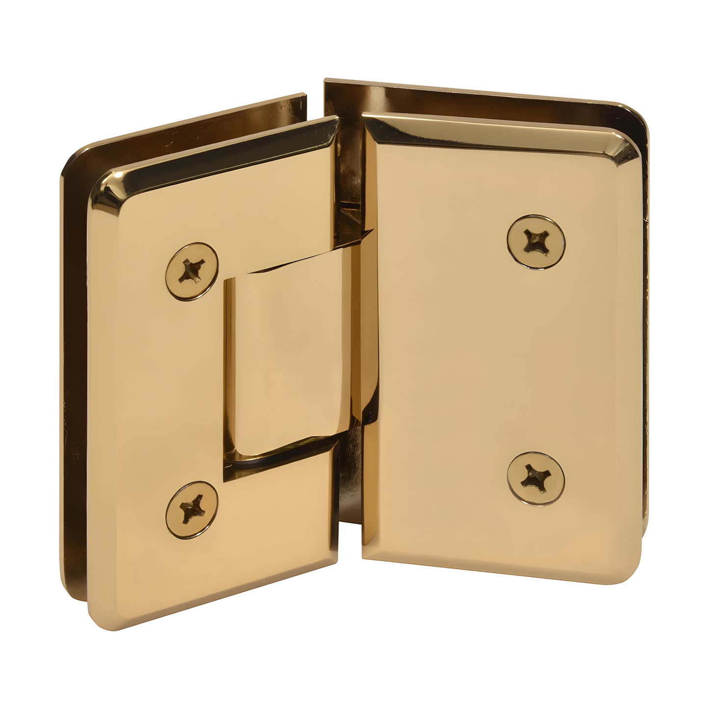 French gold solid brass beveled glass-to-glass shower hinge, 135 , self-centering, fits 3/8-1/2" tempered glass (SKU C0L045FG