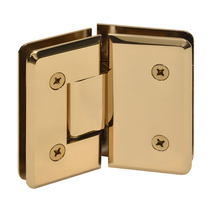 French gold solid brass beveled glass-to-glass shower hinge, 135 , self-centering, fits 3/8-1/2" tempered glass (SKU C0L045FG