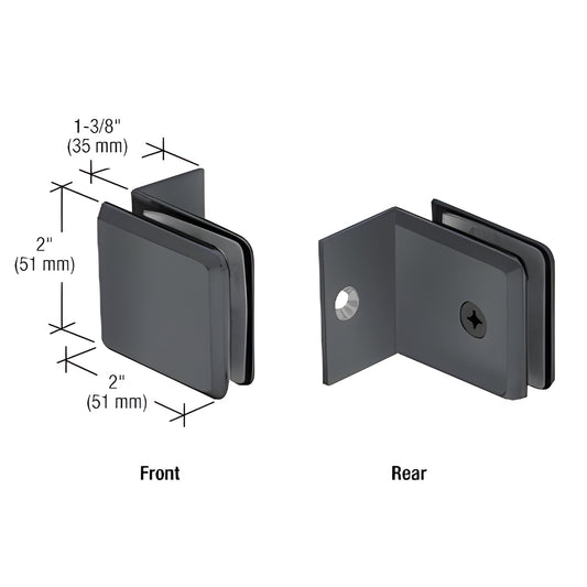 Matte black brass beveled fixed-panel clamp BGC037MBL with small 90 leg, for 10-12mm (3/8-1/2") tempered glass, 2"x2"