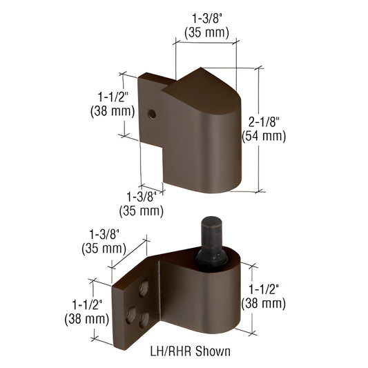 DH02222L dark bronze left-hand intermediate pivot for U.S. aluminum doors, dimensional diagram.