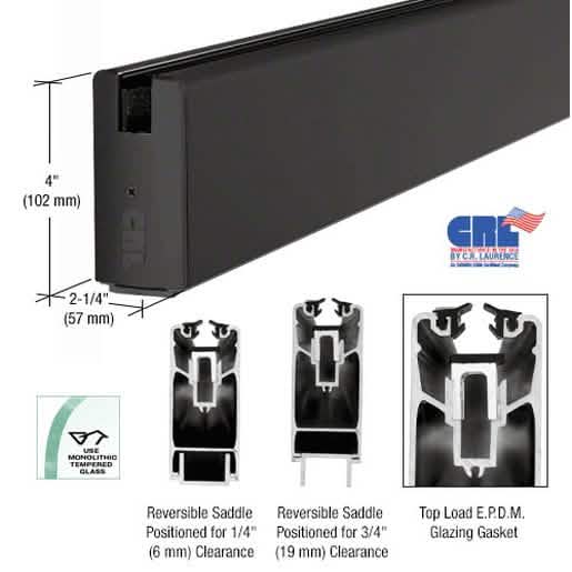 "CRL Black Powder Coat 4x120 Square Sidelite Rail for 3/4 Glass - Durable & Stylish Finish
