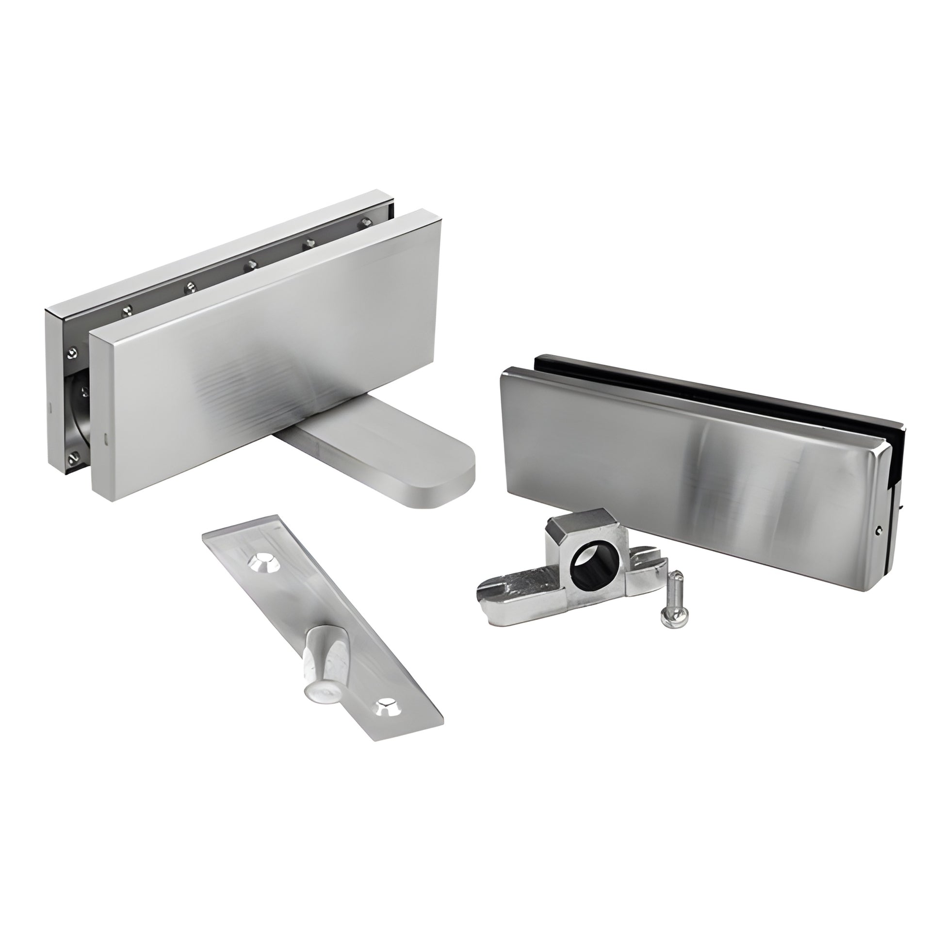 Brushed stainless steel CRL hydraulic patch door set (CRL380HBSSET) with pivot, top patch, floor strike and fittings.