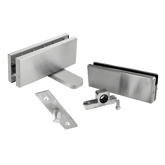 Brushed stainless steel CRL hydraulic patch door set (CRL380HBSSET) with pivot, top patch, floor strike and fittings.