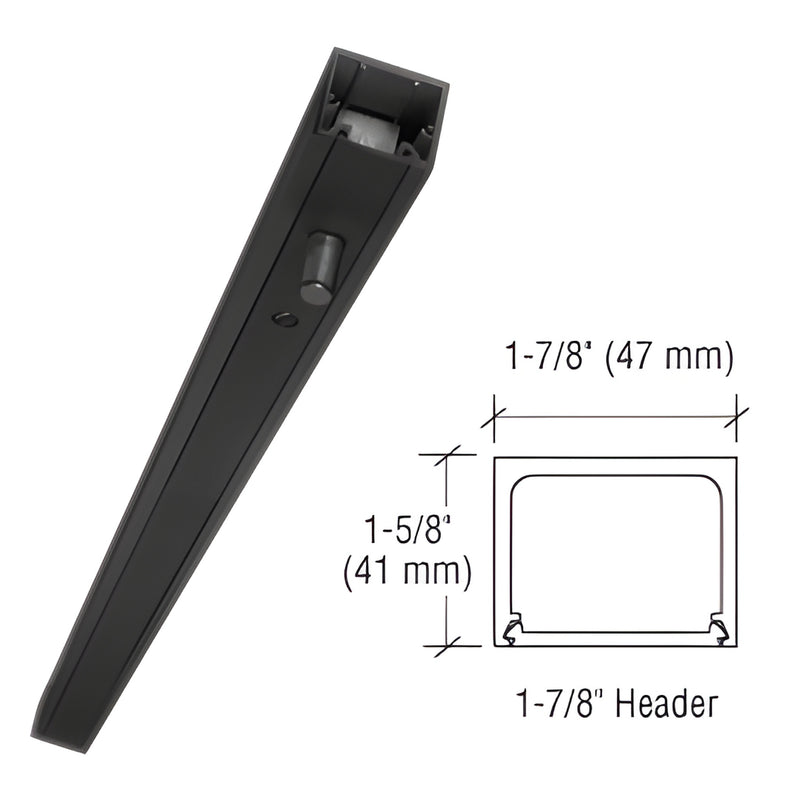 Matte black narrow door header NH236MBL with snap-in cover and walking-beam pivot, 1-5/8 in (41 mm) high.