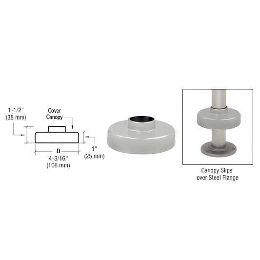 HR15XCBS brushed stainless steel decorative handrail canopy, 4-3/16 dia, slips over steel flange to conceal mounting.