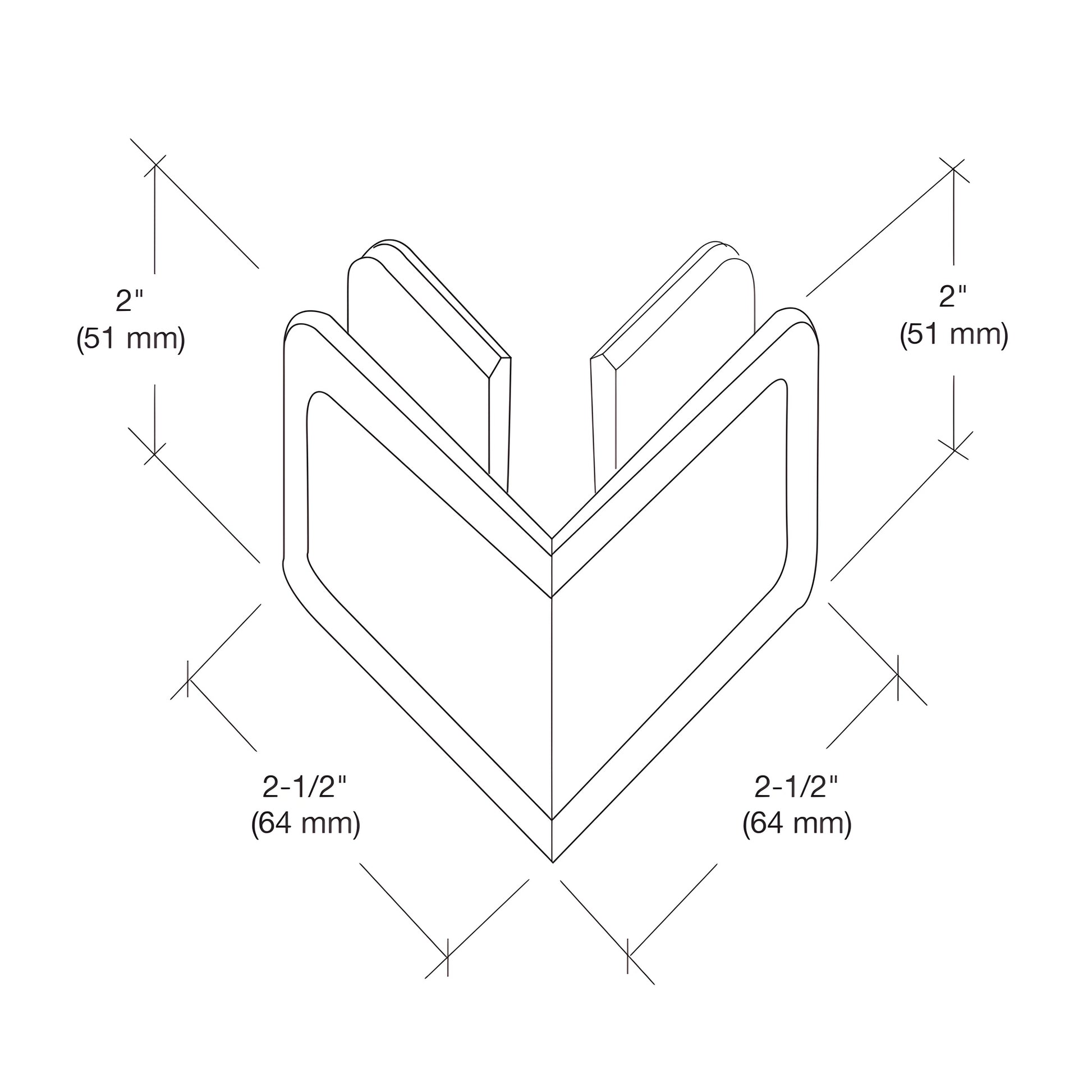 BGC90 satin brass beveled 90 glass-to-glass clamp for 3/8-1/2" glass, solid brass, frameless shower corner connector