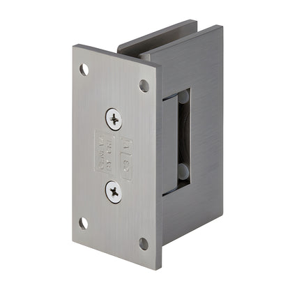 GEN337BN brushed nickel adjustable Geneva shower door hinge with full back plate, for 5/16-1/2" tempered glass.