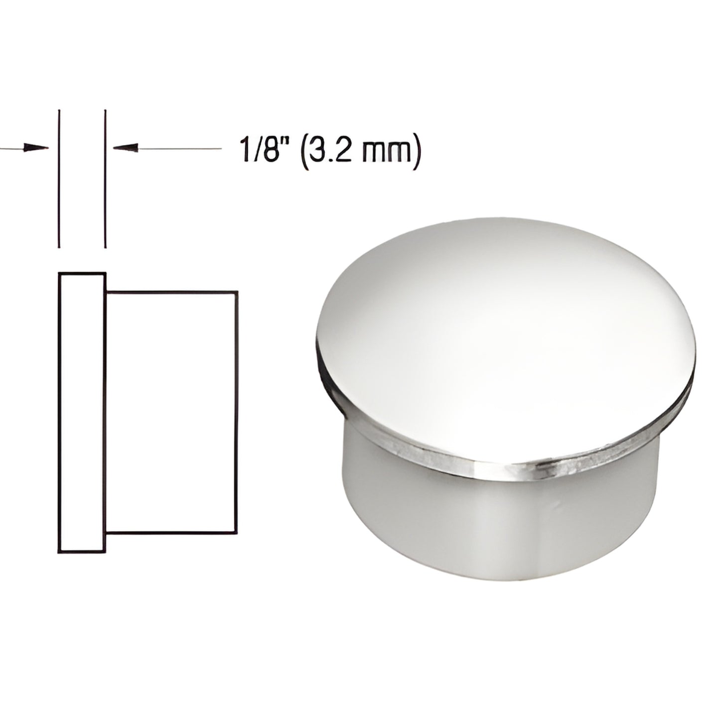 Polished stainless steel end cap for 1-1/2" (38 mm) pipe rail tubing, SKU HRH15ECPS