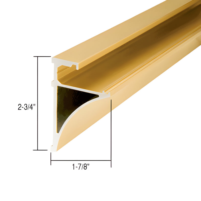 SE3896BGA 96in brite gold aluminum shelf extrusion for 3/8in glass; 2-3/4in H, 1-7/8in D