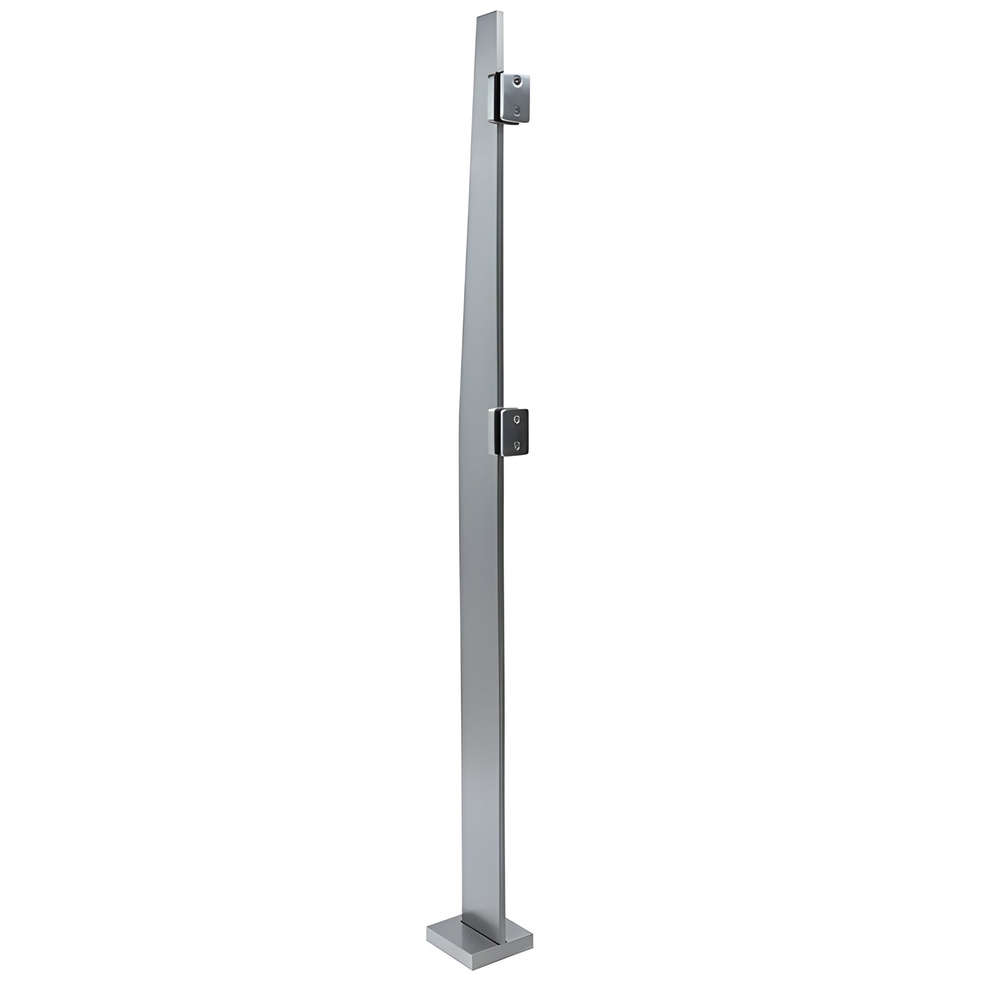 Brushed stainless steel Klarity freestanding glass partition post, 84 in, 316 alloy, square base with glass fittings